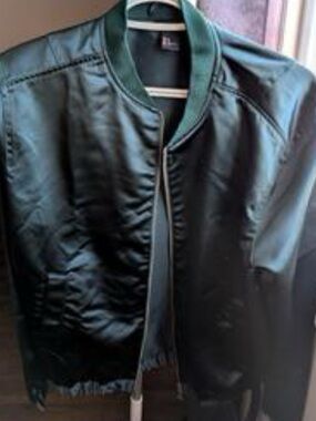H&M Dark Green Satin Bomber Jacket for Men